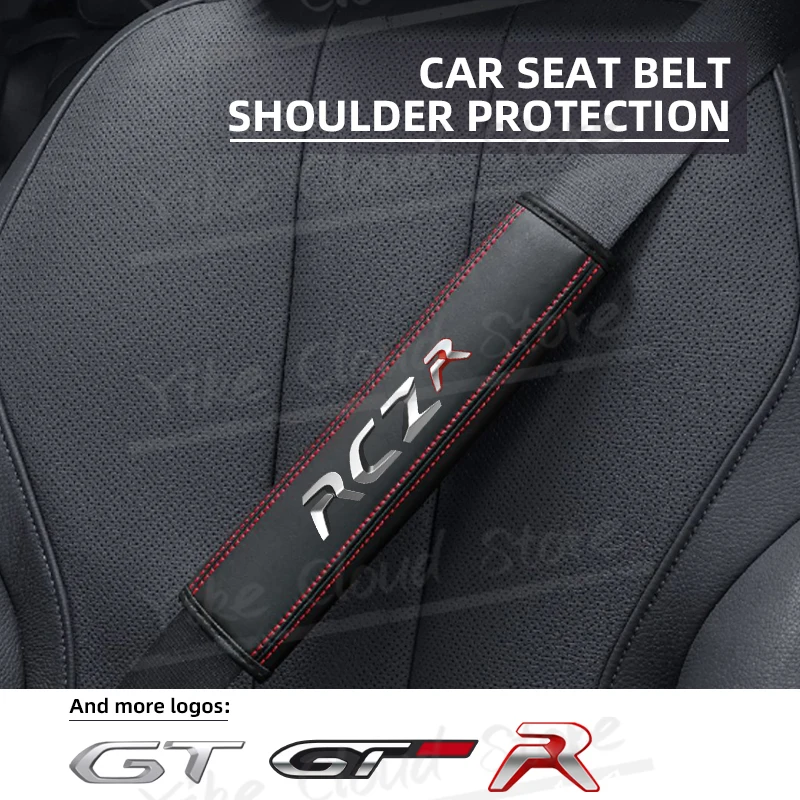 1pcs For RCZ R GT LOGO 208 307 206 205 508 107 308 407 5008 2008 3008 Car Safety Belt Shoulder Leather Cover Pads Accessories