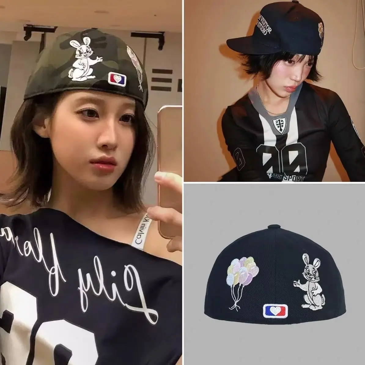 Korean Designer Visor Rabbit Balloon Embroidered Baseball Cap Fashion All Match Streetwear Y2k Accessories Кепка Женская