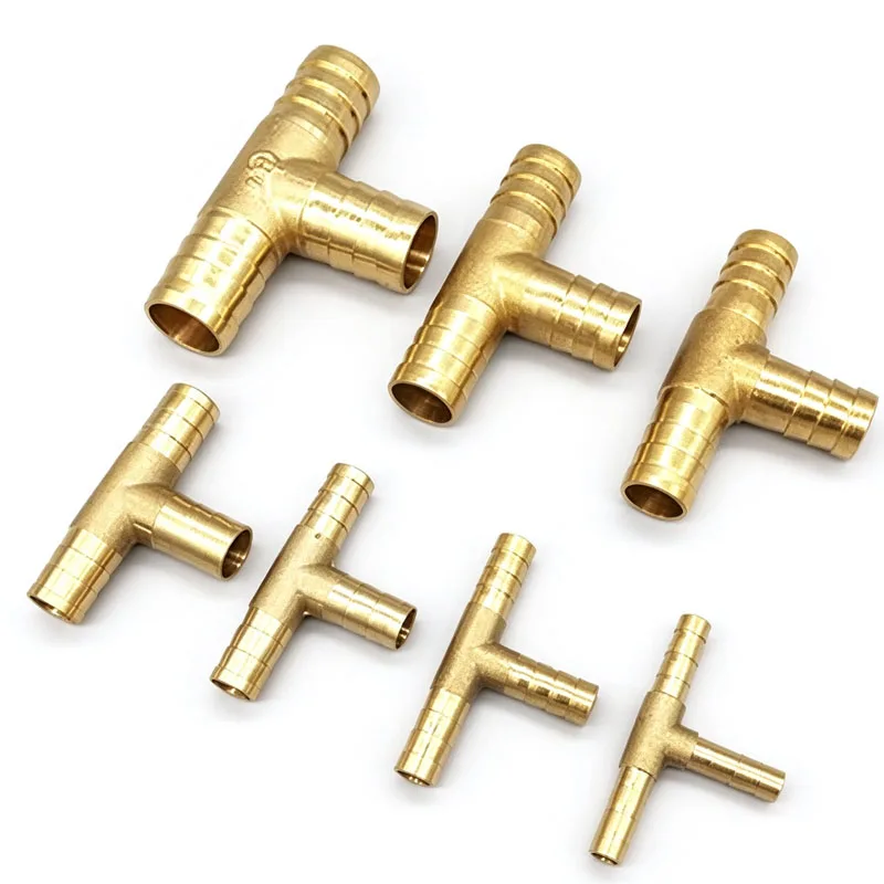 Brass Pipe Fitting Connector Adapter T Tee Type 3 Three Way 4mm 5mm 6mm 8mm 10mm 12mm 16mm Hose Barb Hoses Water Tube Fitting