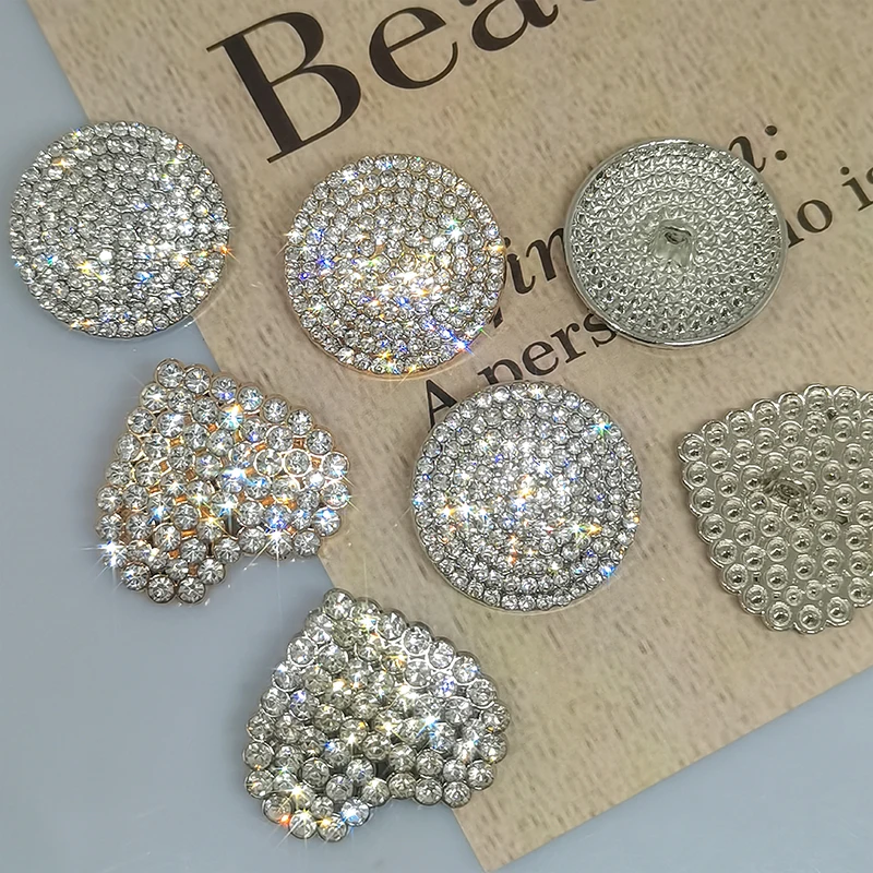 26/29MM Silver Gold Rhinestone Round Heart Large Metal Buttons Of Clothing Women Fashion Decor Button Sewing Apparel Accessories