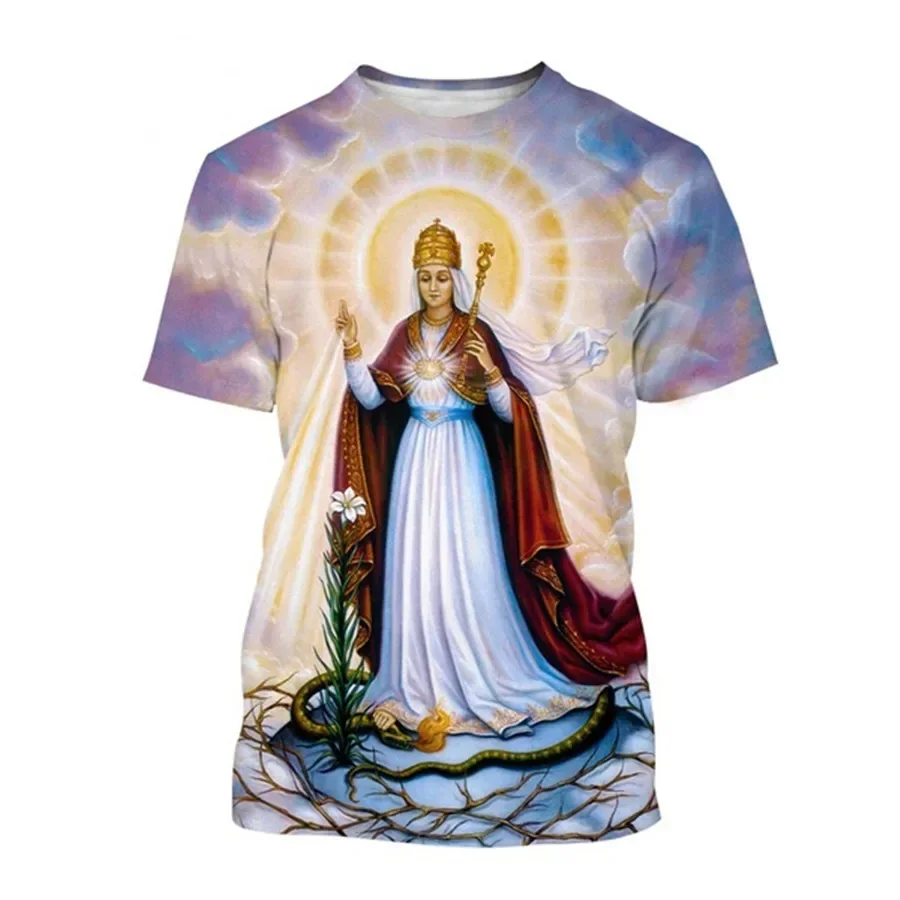 Summer Personality Fashion Short-sleeved Ventilated Virgin Mary 3D Printing T-Shirt Men's and Women's Casual Tops