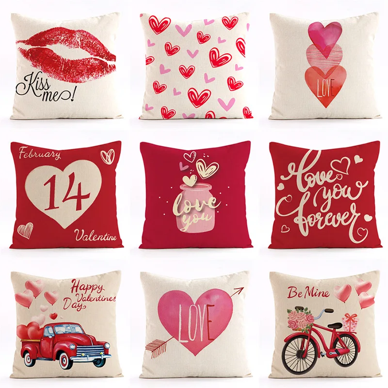Love Heart Valentine's Day Design throw pillow cover with short plush print for living room sofa decoration cushion cover