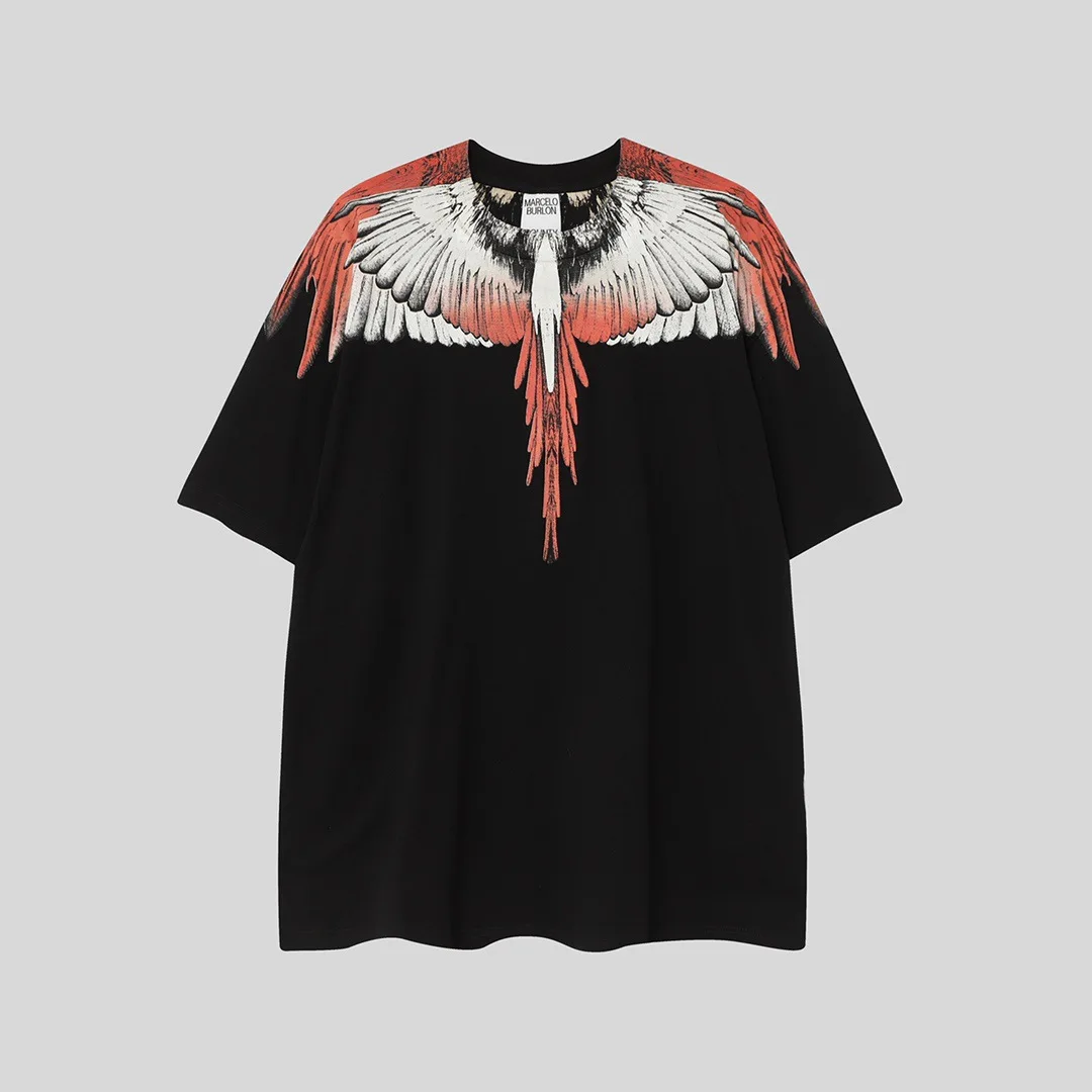 

Marcelo Burlon 26SS American streetwear - Feather and Wings Print Short-Sleeved T-Shirt Men's and Women's Half-Sleeved