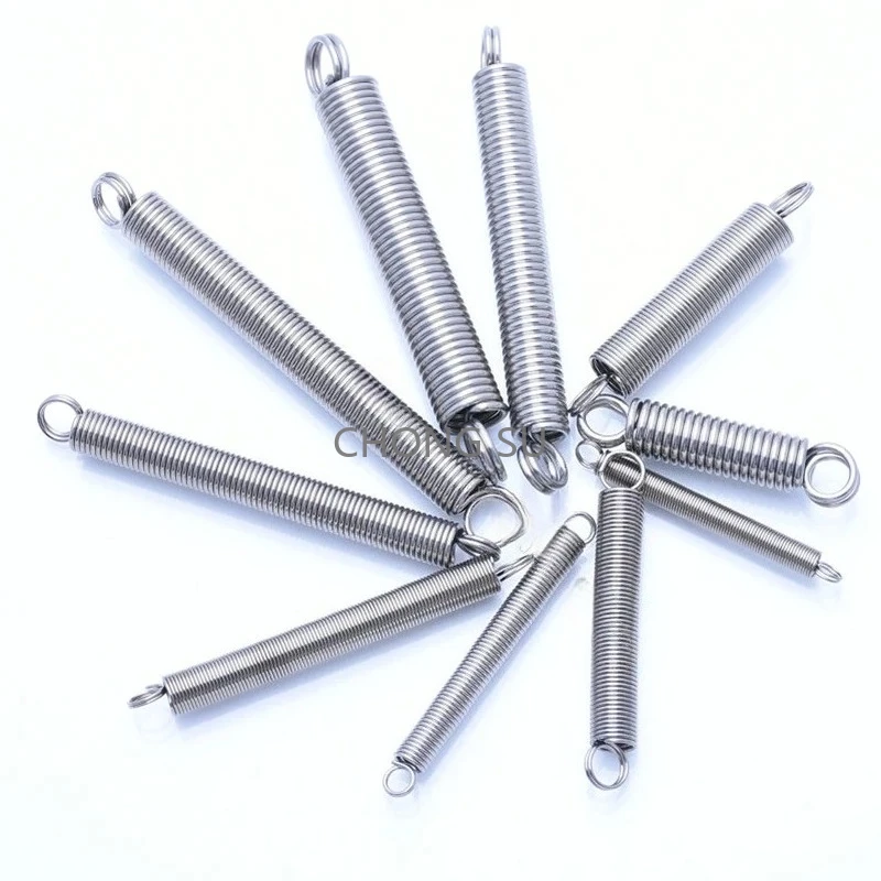 304 roestvrijstalen trekveer met dubbele O-haak Verlenging Pullback Stretching Lente Draad Dia 0,3 mm OD 3 mm Lengte 10-300 mm