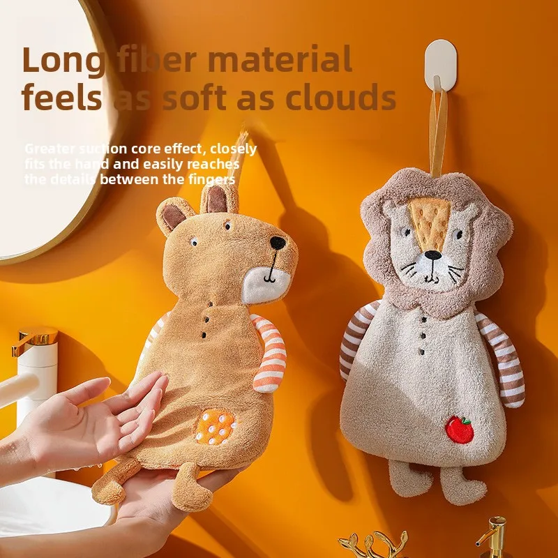 Adorable Animal-Shaped Hand Towels for Kids-Thick Coral Fleece,Hanging Design,Super Absorbent & Quick-Drying,Soft Skin-Friendly