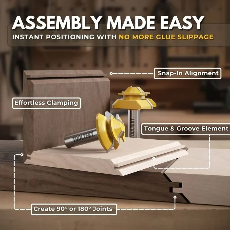Ângulo direito Mortise e Tenon Cortador Splicer, 45 ° Miter Router Bit, 1/2 "Shank