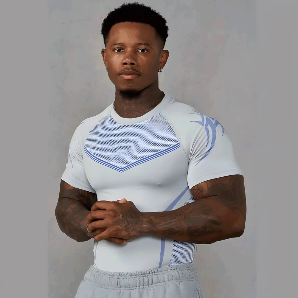 Mens Bodybuilding Sports Tight T-shirt Summer Compression Short Sleeve Gym Fitness Running Quick Dry Male Workout Top