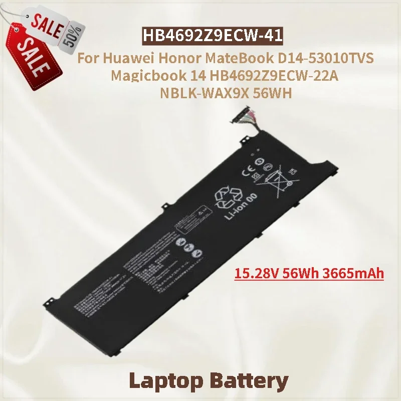 

Аккумулятор для ноутбука HB4692Z9ECW-41 15.28V 56Wh 3665mAh для Huawei Honor MateBook D14-53010TVS Magicbook 14 NBLK-WAX9X, высокое качество