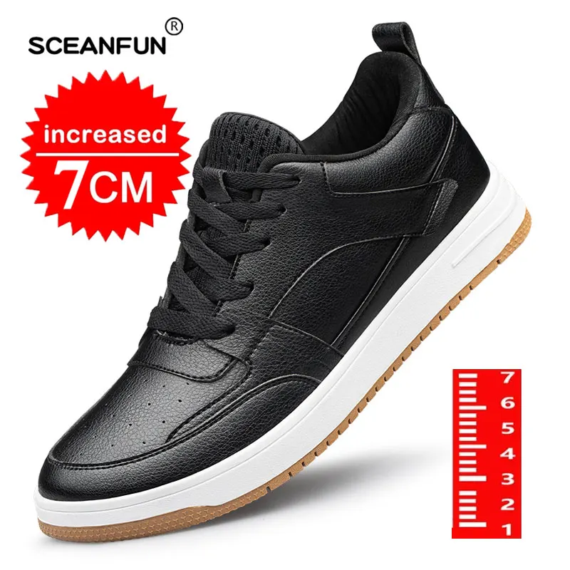 Tênis de couro genuíno para homens, calçados esportivos, palmilhas respiráveis, altura crescente sapatos, tênis designer, alta qualidade, 6/8 cm