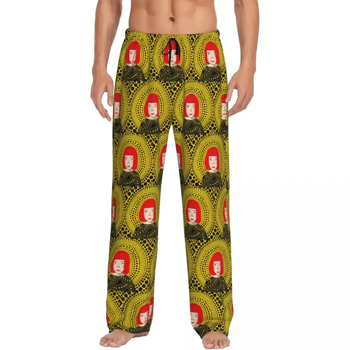 Custom Yayoi Kusama Aesthetic Pajama Pants Men's Pumpkin Art Dots Sleepwear Lounge Sleep Bottoms Stretch with Pockets