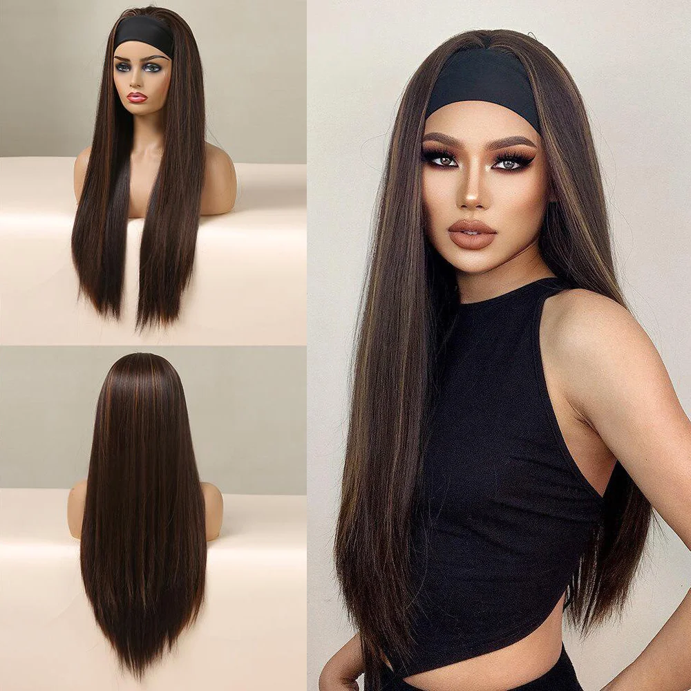 Long Curly Headband Wig Glueless Synthetic Deep Wave Headband Wigs For Women Natural Hairline Heat Resistant Hair Daily Party