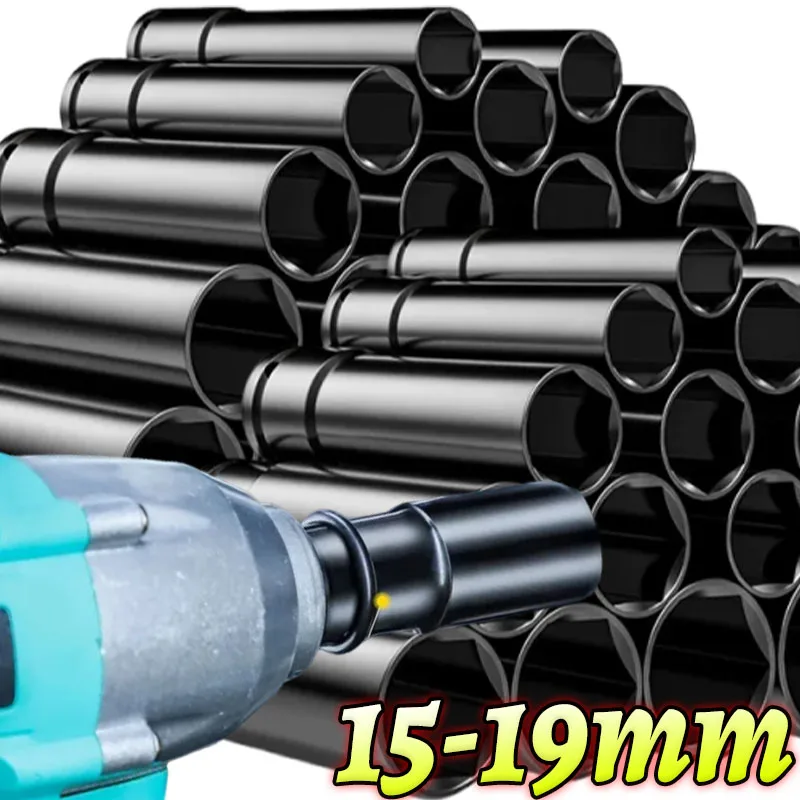 Extended Hexagon Socket 15mm 16mm 17mm 18mm 19mm Metric Deep Impact Socket Set Wrench Adapter Head Tire Removal Auto Repair Tool