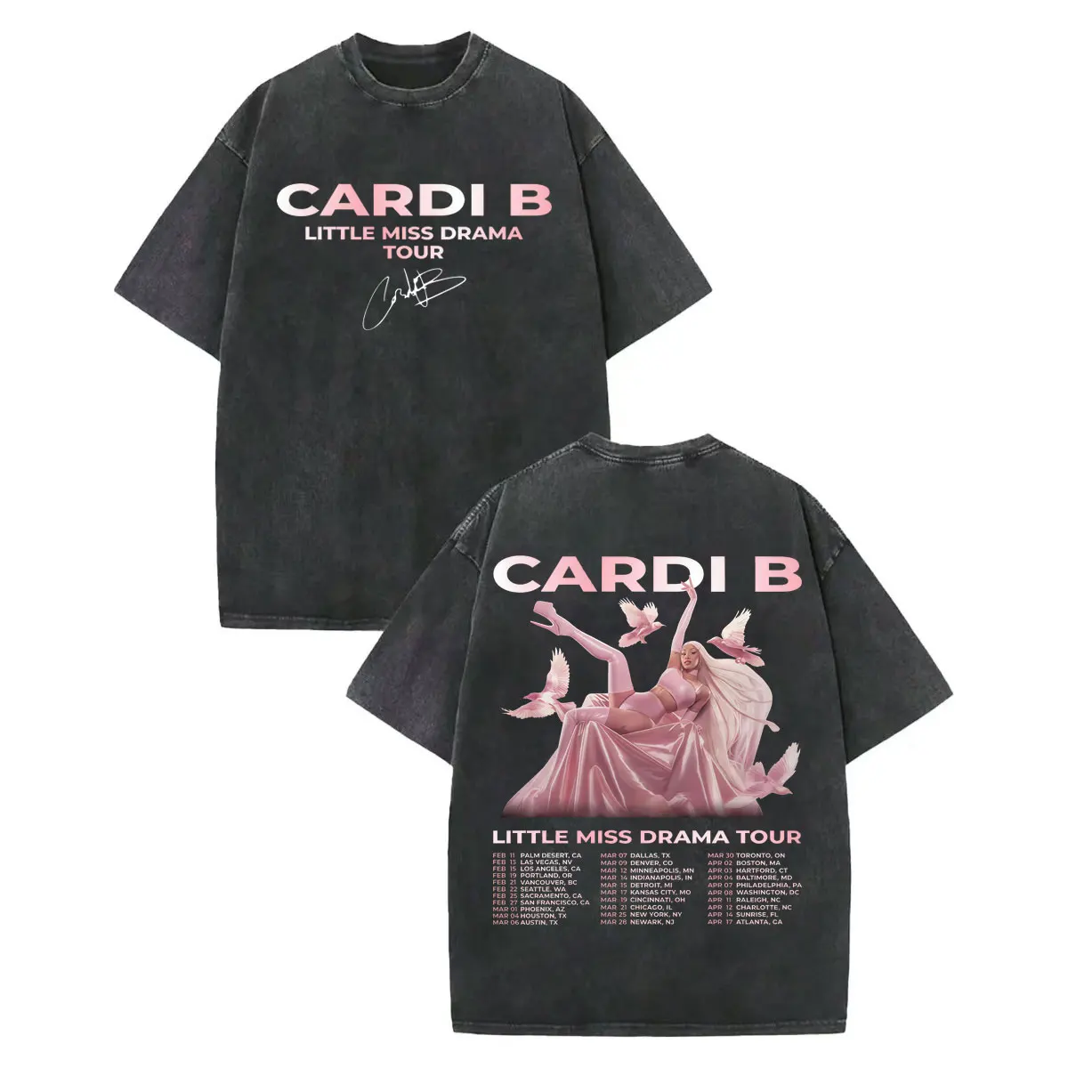

Cardi B Little Miss Drama Tour 2026 Merch T-shirt Men Women Fashion Vintage Washed T Shirt Summer Casual Loose Cotton T-shirts