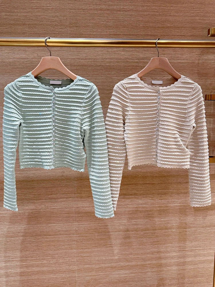 

Heavy-Embroidered Knitted Cardigan Coat Women's Faion Spring 2025 Simple Sle Regular Fit Long Sve ort Length Single ...