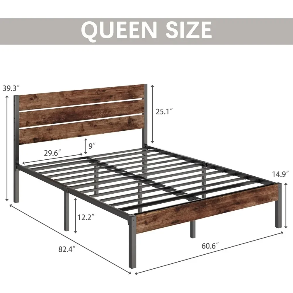 Bed Frame with Headboard and Footboard, with Under Bed Storage, All-Metal Support System, No Box Spring Needed, Easy Assem