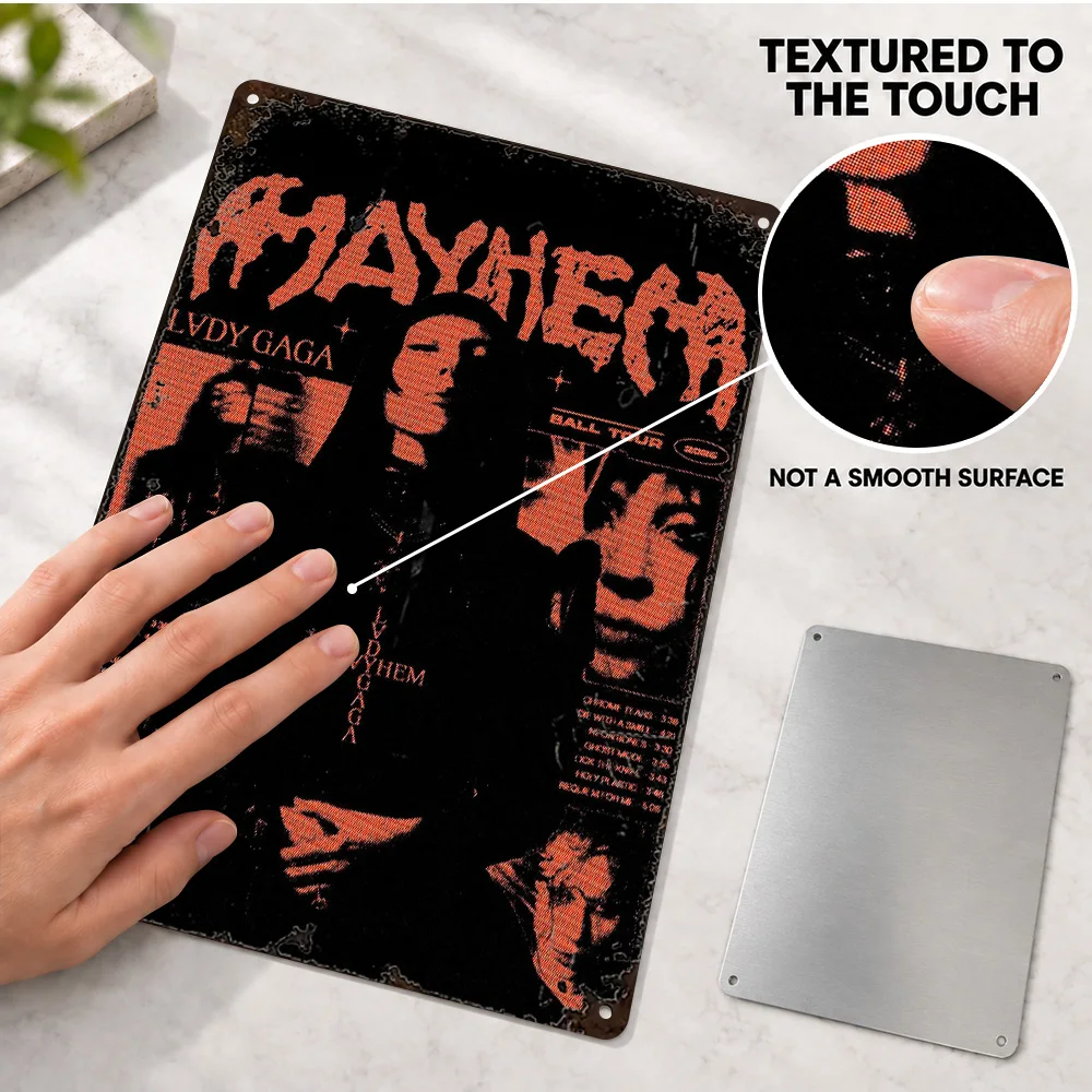 Lady Gaga Mayhem Tour Printed Poster Customized Aluminum Metal Sign Grunge Typography Wall Art For Record Store Listening Area