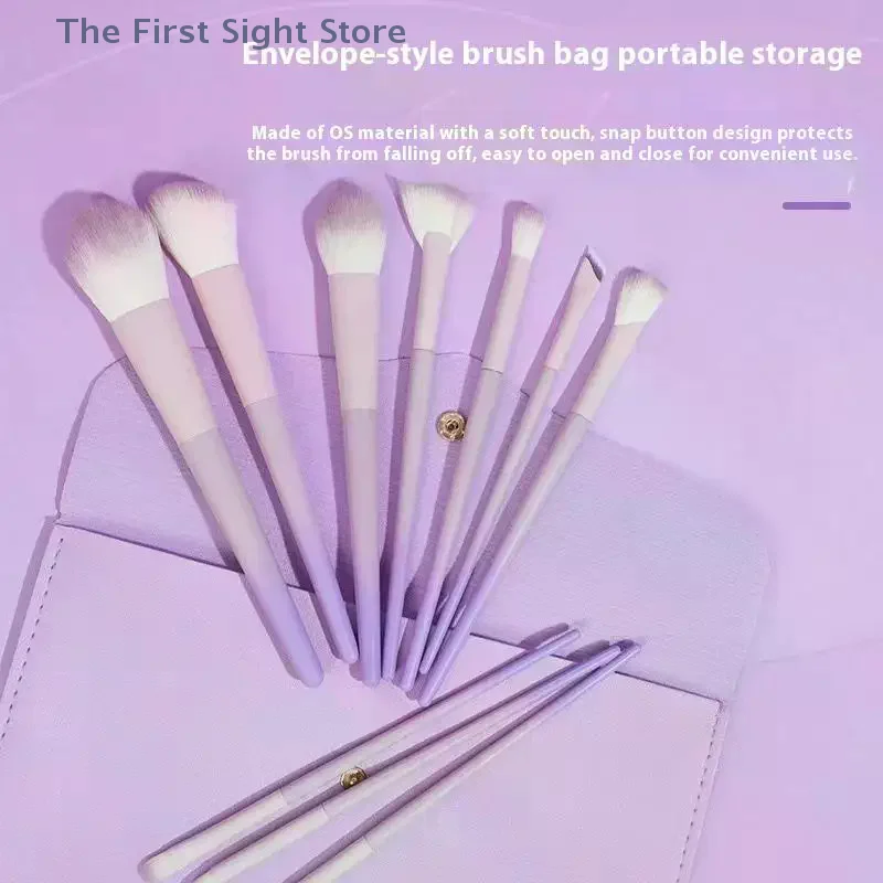 Ensemble de pinceaux de maquillage violets 10 pièces, pinceaux à poudre libre, pinceaux pour ombre à paupières, ensemble complet d'outils de beauté, pinceaux anti-cernes