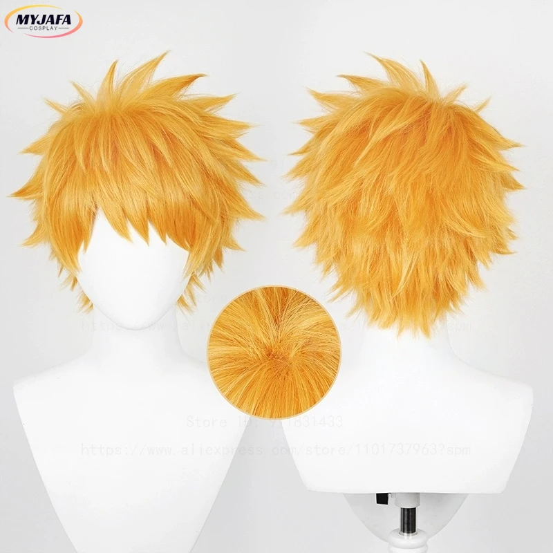 

High Quality Ichigo Kurosaki Cosplay Wig Bleach Cosplay Short Orange Heat Resistant Synthetic Hair Game Anime Wigs + Wig Cap