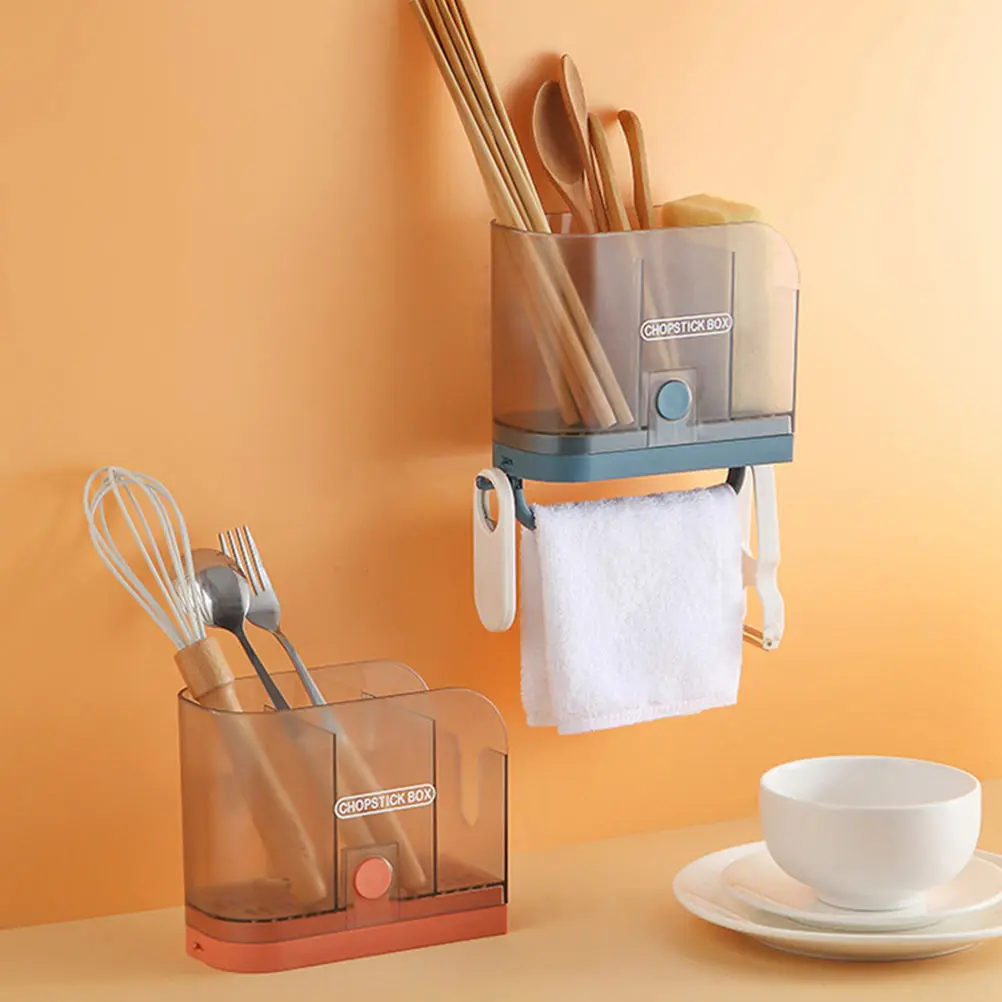 

Chopstick Holder Organizer Rack Container For Chopsticks Spoons Utensils Household Supplies With Hooks Water Tray Ventilation
