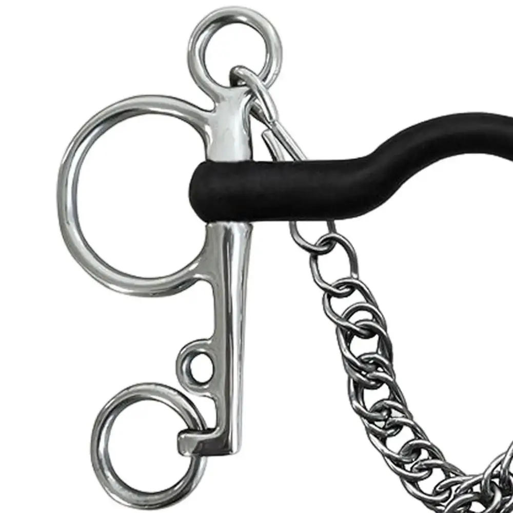 Durable Horse Bit Stainless Steel Rust-proof Horse Snaffle Bit Wrapped Black Rubber Hooks Chain Horse Mouthpiece