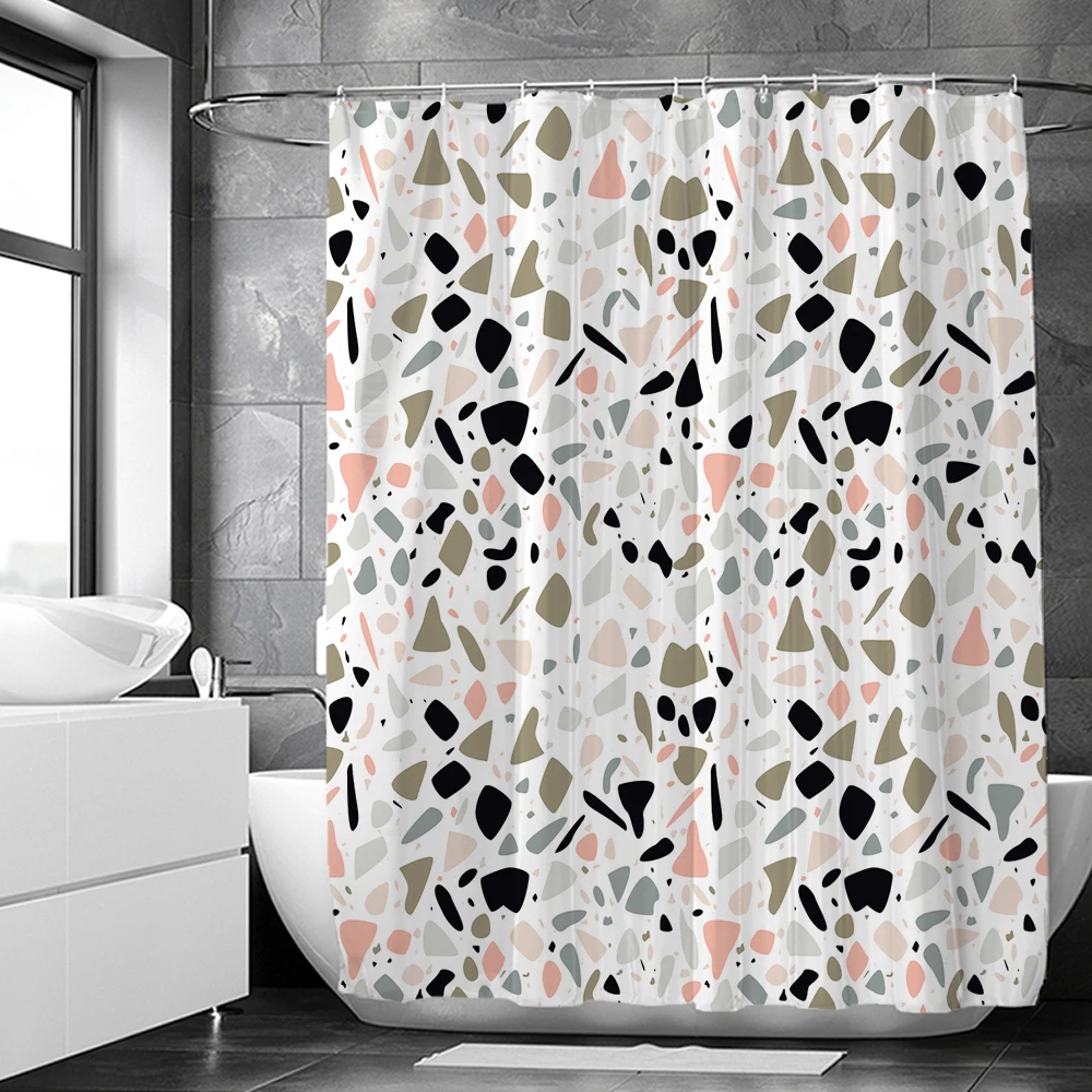 Modern Simple Mosaic Shower Curtain Waterproof Bath Curtains with 12 Hooks for Bathroom Home Decoration Polyester Fabric Screen