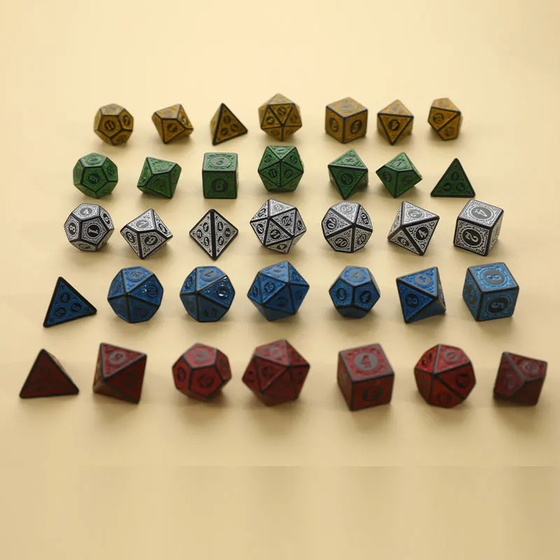 7 pz/set dadi modello intagliato antico poliedrico D4 D6 D8 D10 D % D12 D20 DND RPG gioco da tavolo digitale