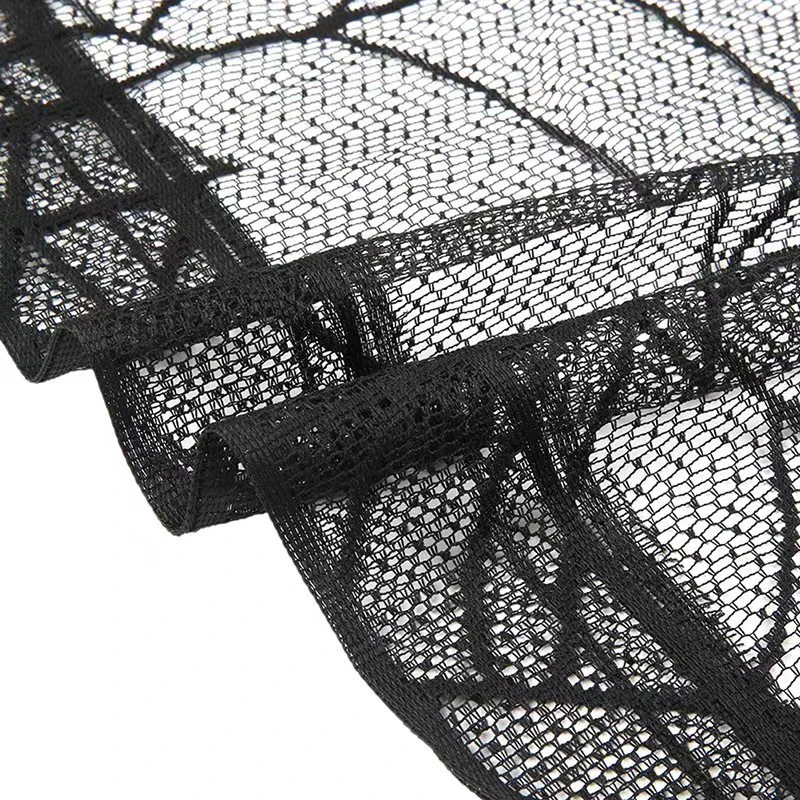 1 Stück Halloween-Spitzenvorhang, schwarzer Fledermaus-Spinnen-Tischdecken-Schornsteinmantel-Schal, Halloween-Dekoration für Zuhause und Zimmer, Spinnennetz-Horror-Dekoration – Detail 8