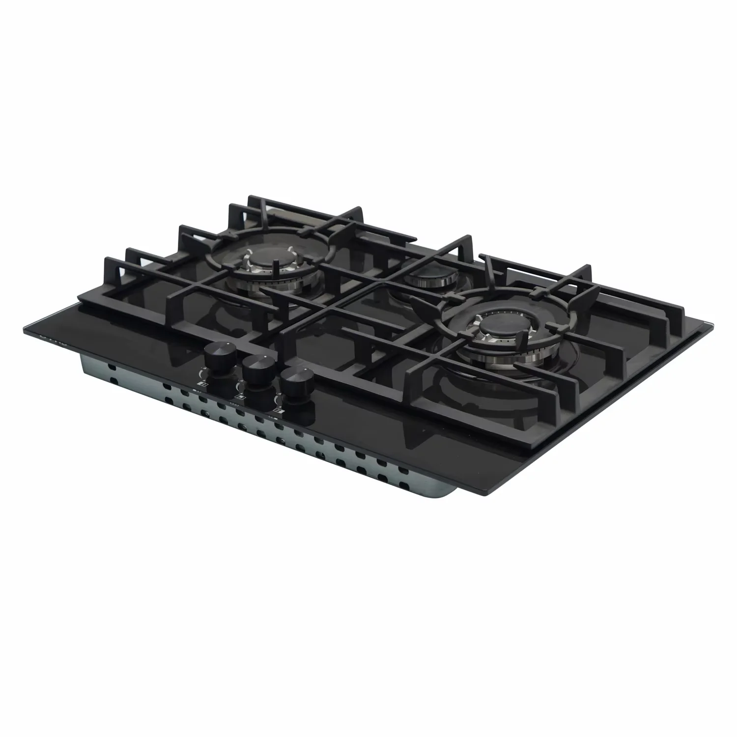 70cm Black Tempered Glass Built-in Gas Cooktop with 3 Burners Battery Ignition Stove Top for Household Hotel or RV Use