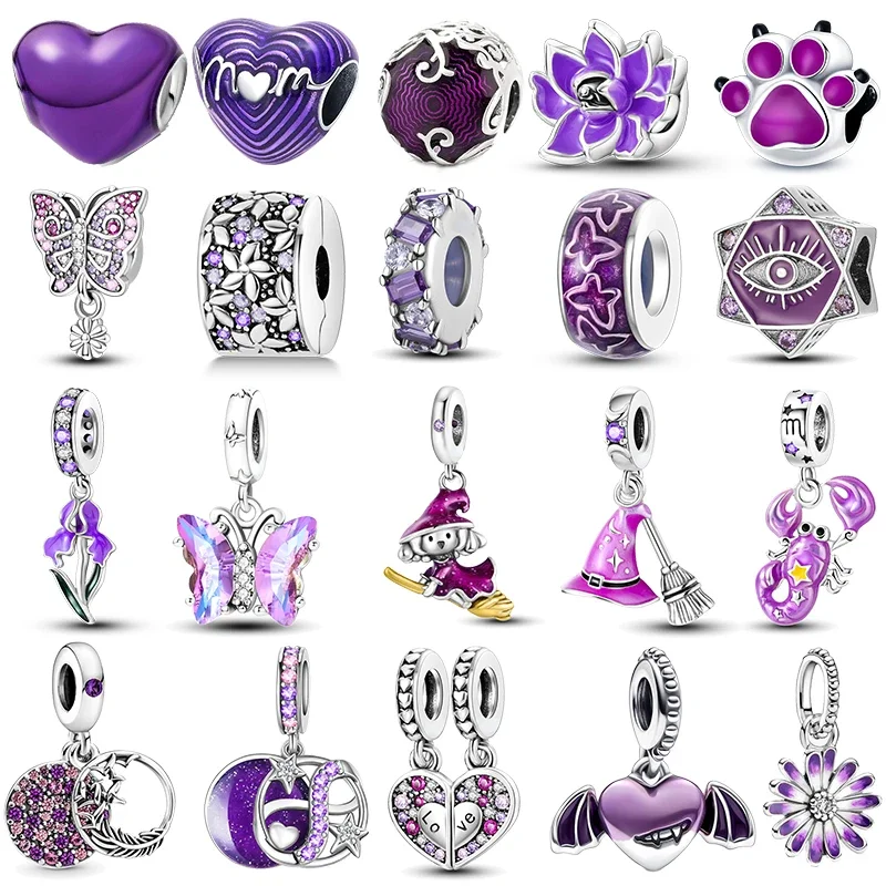 

925 Silver Purple Series Scorpio Witches Demon Love Heart Fit Pandora Original Bracelet Charm Necklace Beads for Jewelry Making