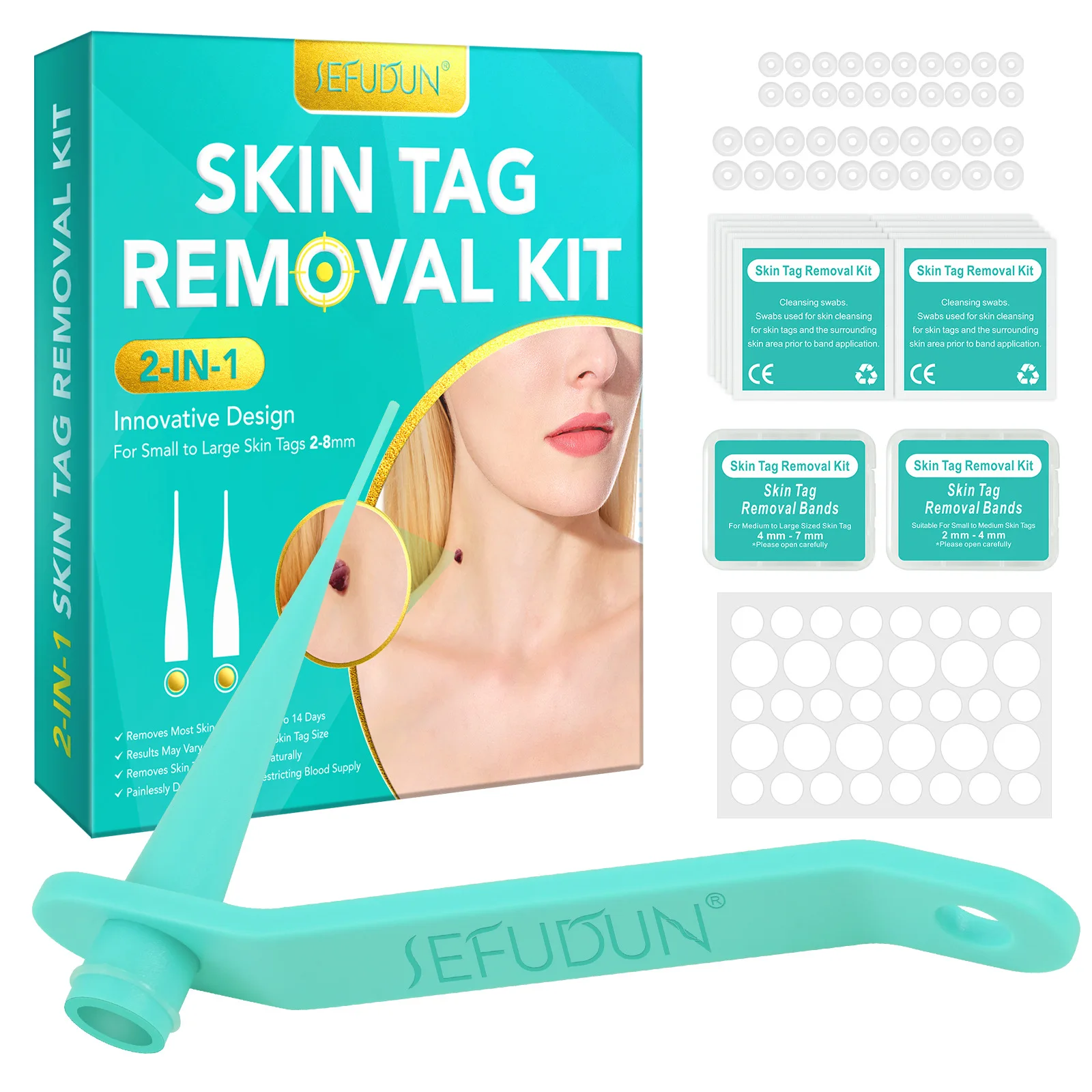 Skin Tag Removal Kit For Small to Large Skin Tags 2-8mm for Home Use, Safe and Effective Skin Remover Bands With Cleansing Swabs