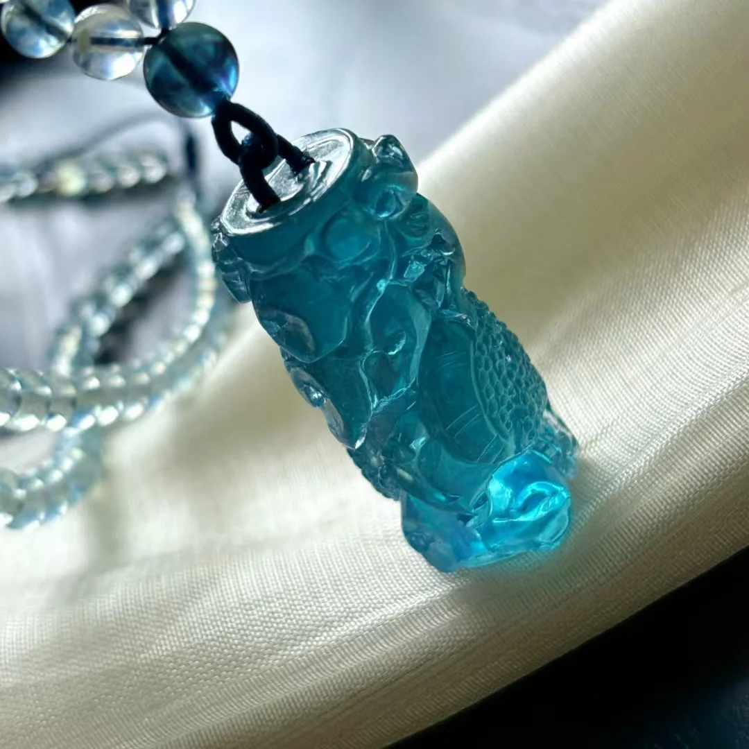 Natural Blue Aquamarine Pendant Dragon Aquamarine Brazil 38x18mm 18K Gold Women Fashion Jewelry AAAAAA