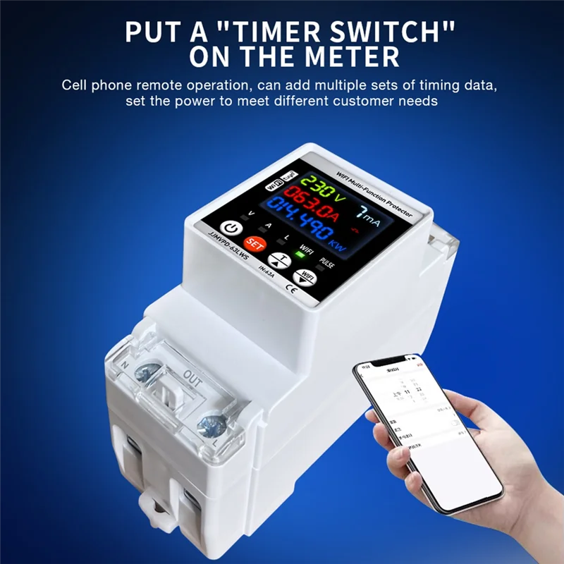 

B18B Voltage Leakage Current Digital KWH 63A Wifi Smart Power Meter Automatic Reclosing Protector Monitor Controller