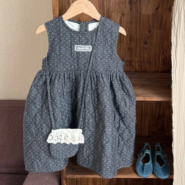 

Girls Skirt 2025 Autumn and Winter New Childrens Clothing Korean Style Girl Baby Fashionable Polka Dot Cotton Sundress