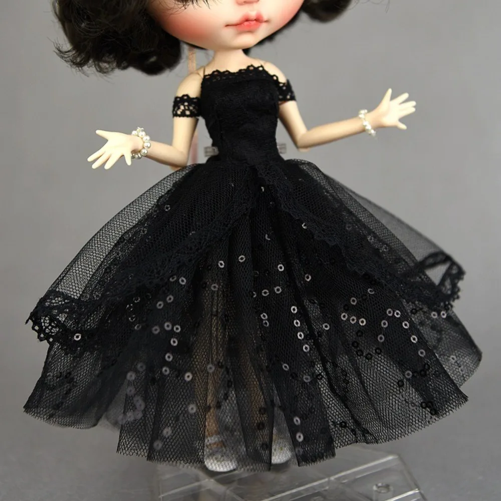 Black Princess Dress for Blythe Dolls Accessories Evening Party Dress for BJD Blythe Dolls Off Shoulder Clothes Accessories