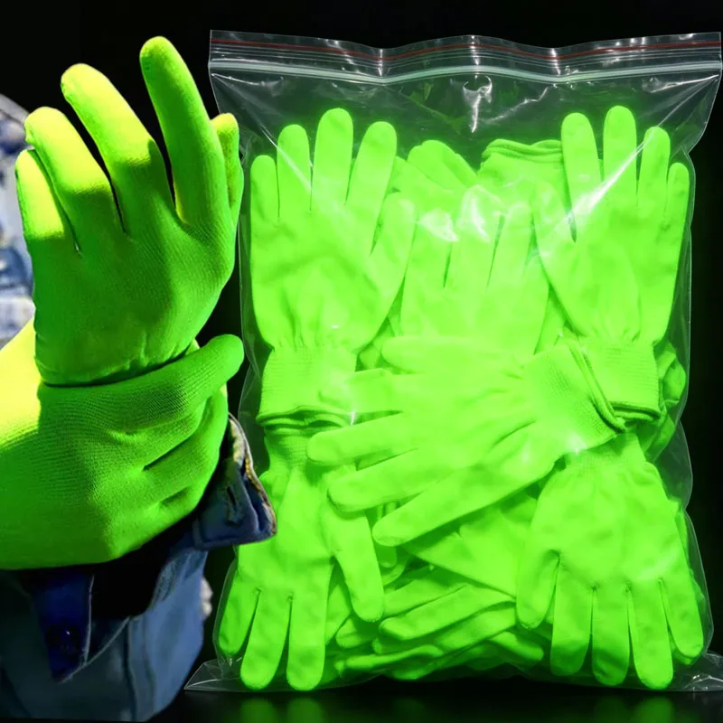 Fluorescent Green Gloves Glow in UV Neon Glove Neon Party Supplies Glow in Blacklight UV Light Theme Party for Birthday Decor