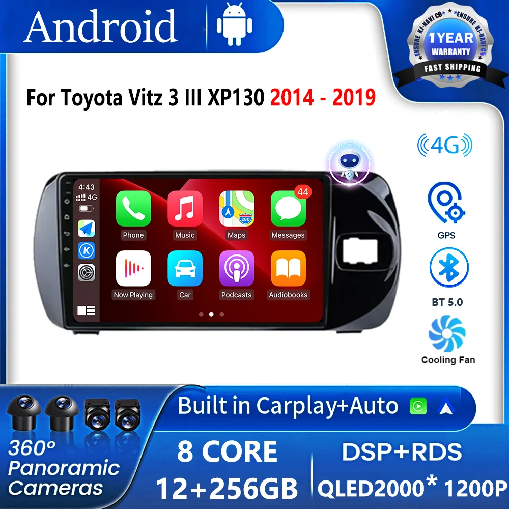 

RHD Android System Head Unit GPS Navi 4G For Toyota Vitz 3 III XP130 2014 - 2019 IPS Screen Car Radio Multimedia Player WiFi BT