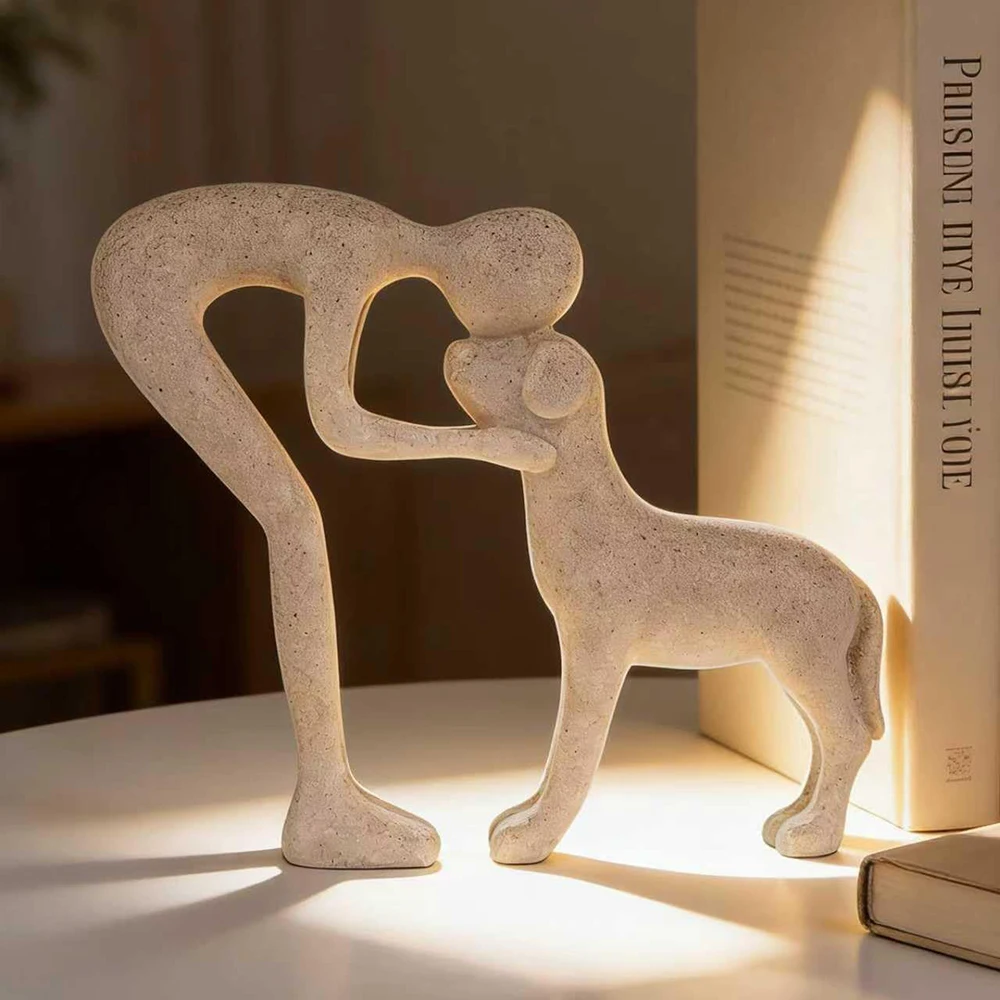 15cm Human and Dog Hugging Sculpture Decor Forever Loved Pet Memorial Statue Gifts Remembrance Keepsake Decorative Figurine Dogs