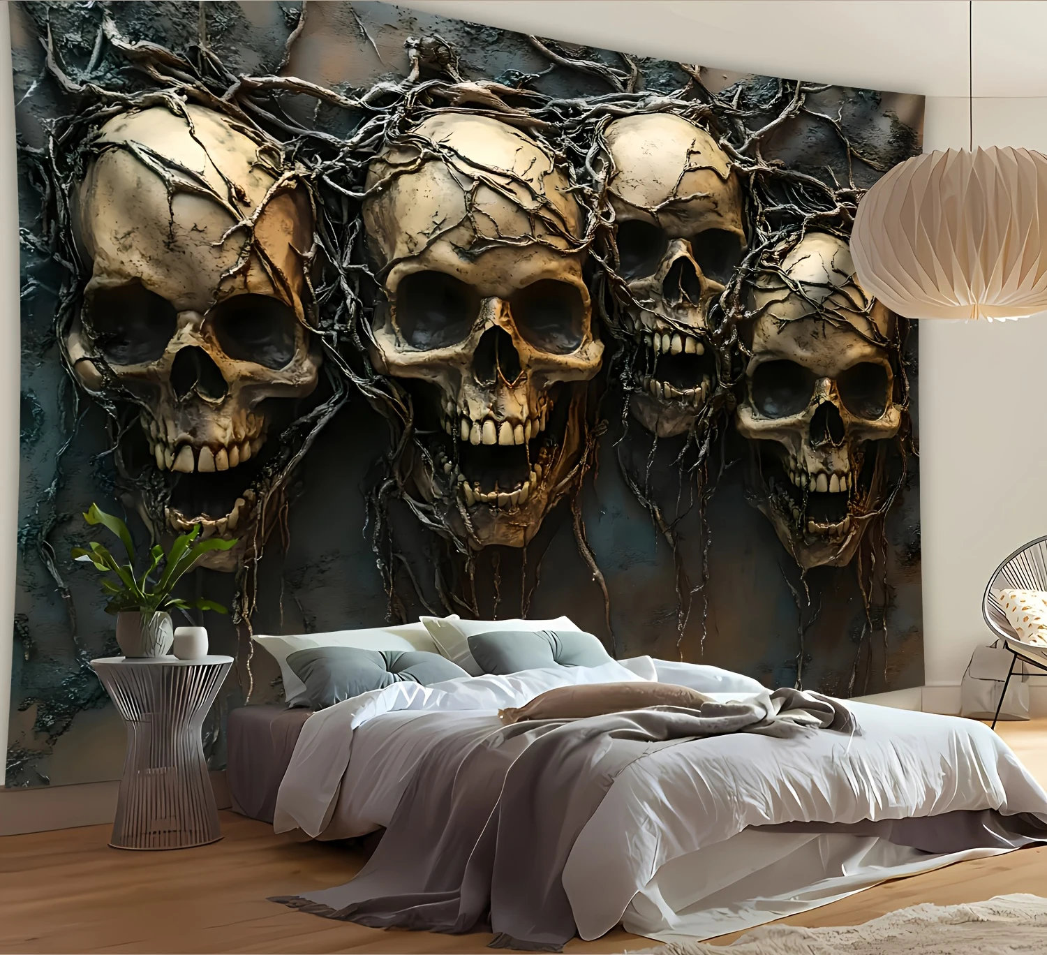 

Gothic Skull Print Halloween Tapestry Hippie Funny Tapestry Room Decoration Items Trippy Tapestry Wall Cloth Wall Carpet