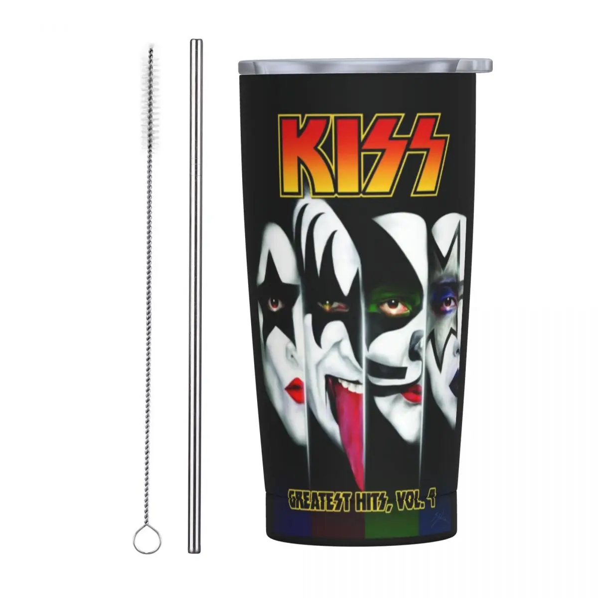 

Музыкальная лента KISS, стакан из нержавеющей стали, кружки с ужасным лицом для вождения автомобиля, большая кружка для кофе, Герметичная Бутылка для горячих напитков, молока, чая, воды