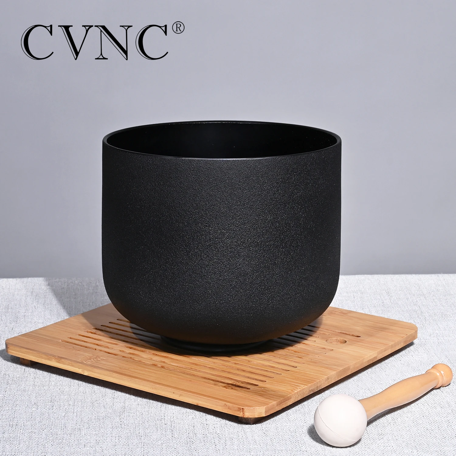 CVNC Pure Black 8 Inch Fusion Crystal Singing Bowl 440Hz Or 432Hz For Sound Healing With Carrier Bag