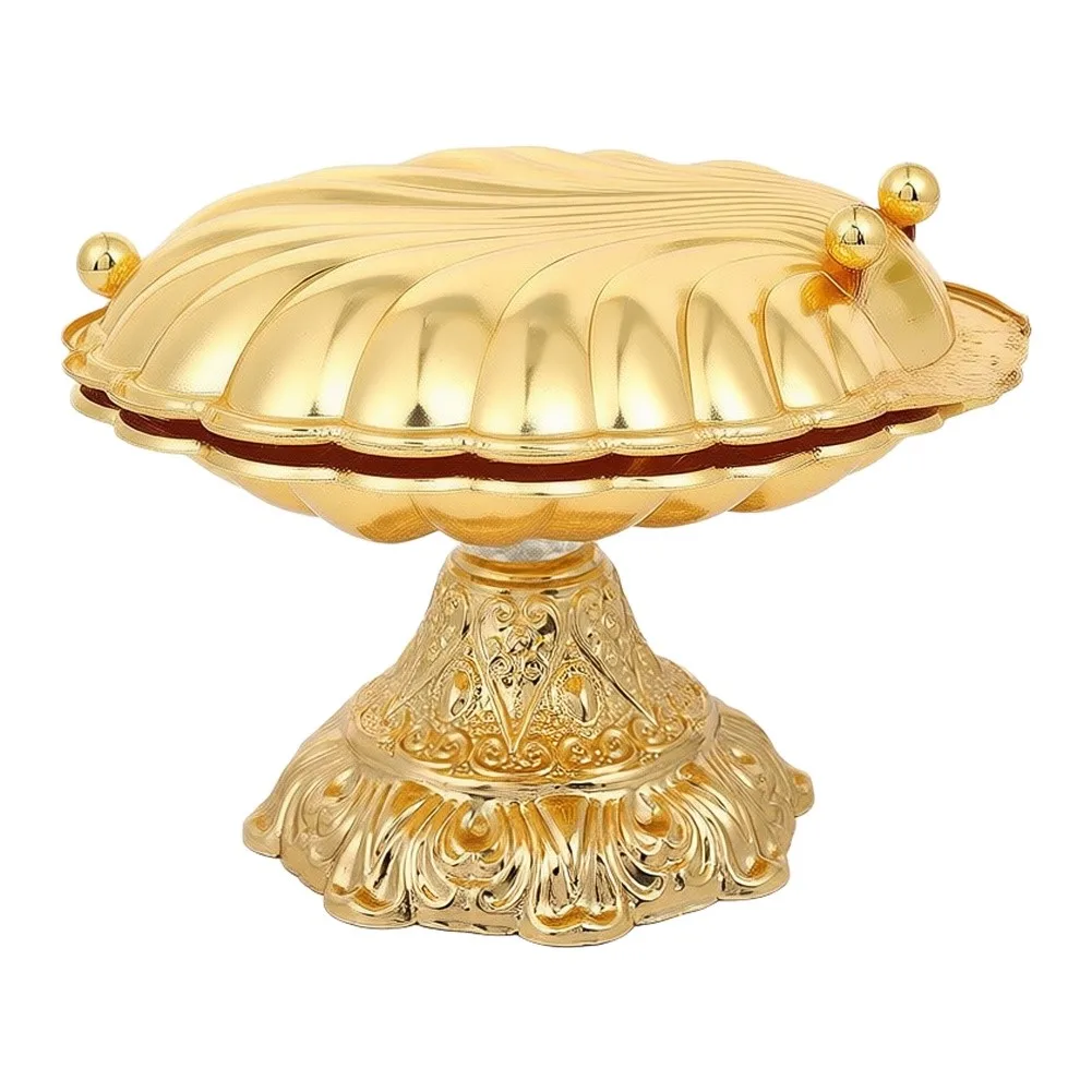 

1Pcs Gold Metal Shell Shaped Fruit Platter With Stand For Home Kitchen Dining Table Snack Serving Tray Decorative Holder