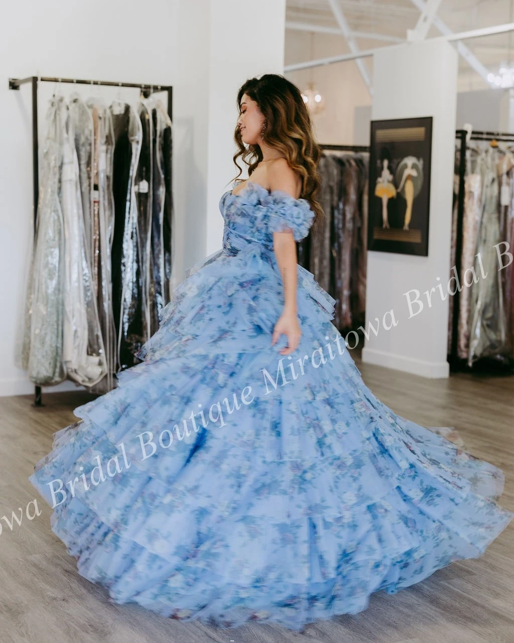 Floral Print Formal Party Dress 2k24 Detachable Sleeves Pattered Ruffle Tulle Lady Pageant Senior Prom Gala Evening Event Gown