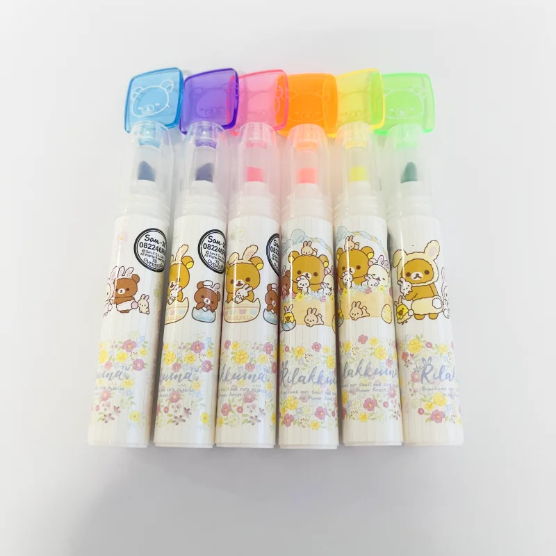 6Pcs AIHAO HM5320 Rilakkuma Mini Highlighter Lovely Cartoon Paint Marker Pen School Office Office Stationery Supply  Kawaii