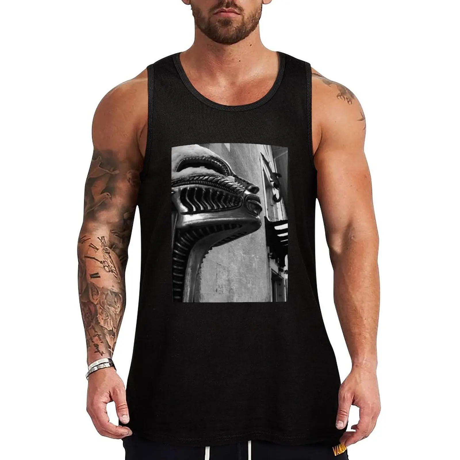 H R Giger Museum Statue. Gruyeres, Switzerland Tank Top Classic Fit Tank Tops Undershirt Everyday Wear