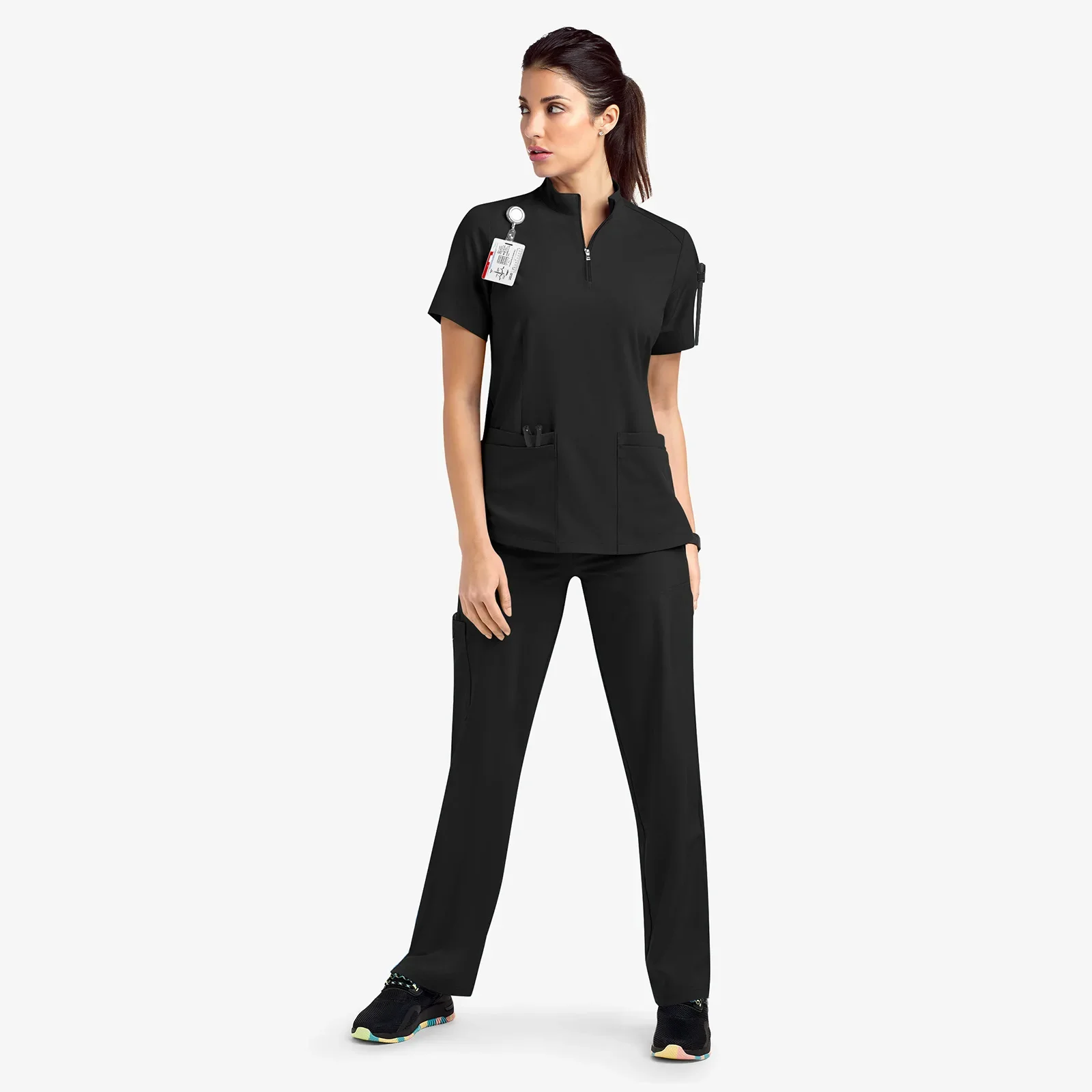 New Nurse Women Casual Short Sleeved Apparel Top Pharmacy Working Medical Hospital Doctor Nursing Uniform Stand-up collar Zipper