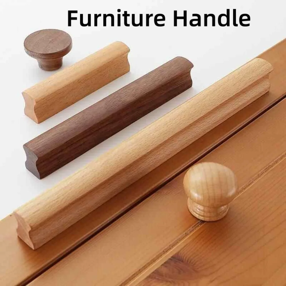 Durable Natural Solid Wood Furniture Handles, 64-1000mm Hole Spacing Wooden Pulls for Wardrobes, Drawers & Cabinet Doors