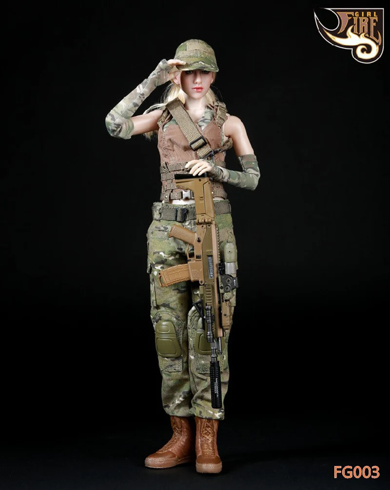 Fire Girl Toys FG003 FG004 1/6 Female Soldier Military Army Uniform Camouflage Tactical Combat Suit Boots For 12