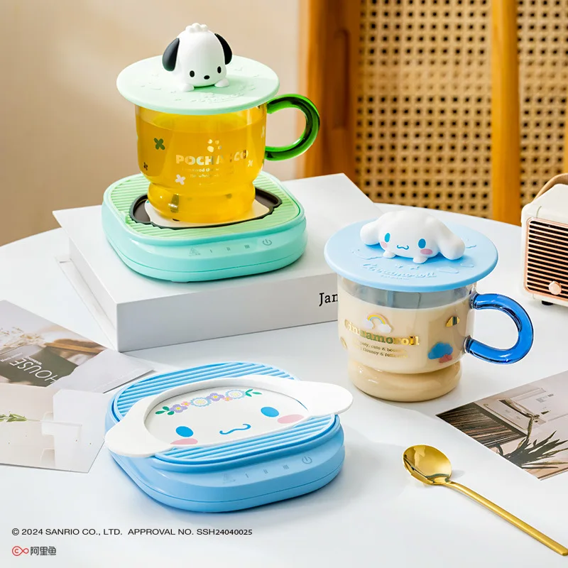 

Sanrio Thermostatic Cup+Pad Set Kit Kawaii Girl High Temperature Resistance Glass Silicone Electric Heating Pad Cup Gift Box Set