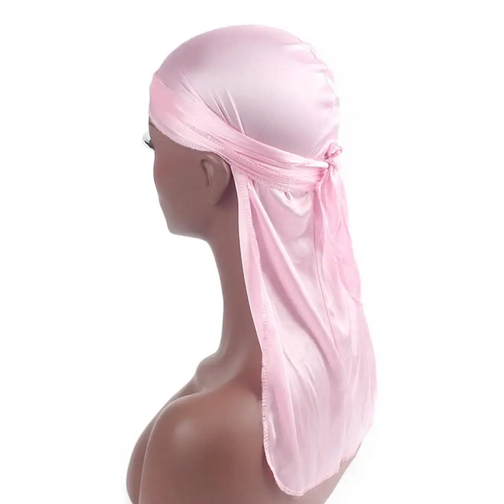 Fashion Pre-Tied Silk Durag Adjustable Elastic Turban Hijab Polyester Pirate Hat Men Women