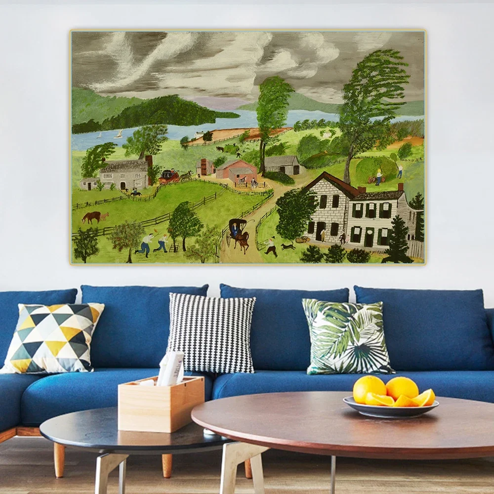 Anna Mary Robertson Grandma Moses《The Storm》Canvas Oil Painting Art Aesthetic Picture Poster Wall Hanging Decor Home Decoration